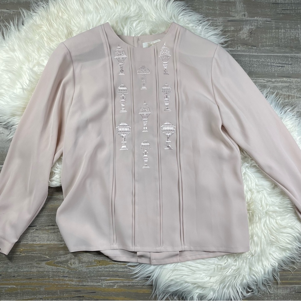 Burberry Vintage Embroidered Blouse Pale Pink Size 7 - Picture 1 of 7